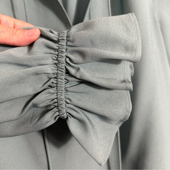 J. Crew XS sage green blouse, ruffle sleeves, v-neck, fall, office, date night - Picture 3 of 9